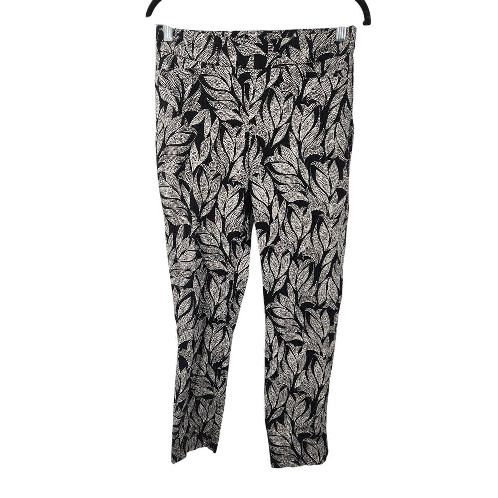 Chico's Black and White Leaf Print Pants Womens Size 4 (Chico's Size 0)